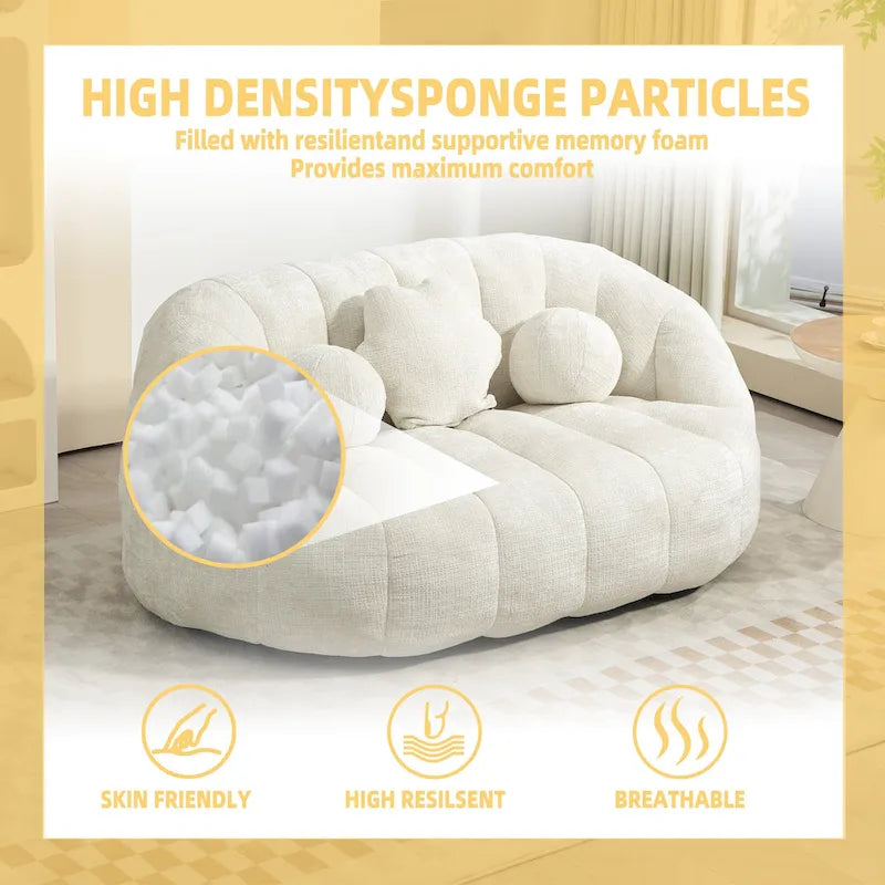 Fauteuil de salon en chenille blanc 63,78 cm avec rembourrage en mousse haute densité
