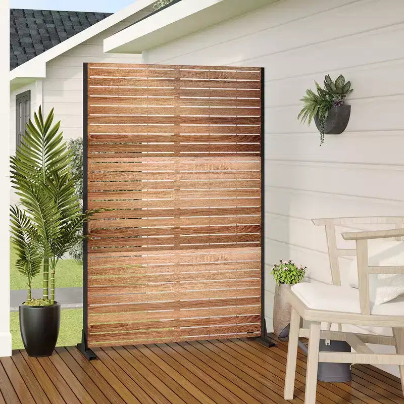 MAYEERTY Paravent de 183 cm avec Cadre Galvanisé, Séparateur de Pièce Effet Bois, Brise-vue, Clôture de Jardin, Patio Beige