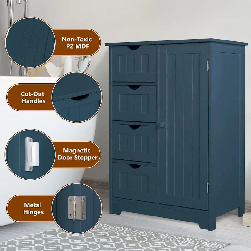 Meuble de Rangement Salle de Bain VEIKOUS sur Pied avec 4 Tiroirs