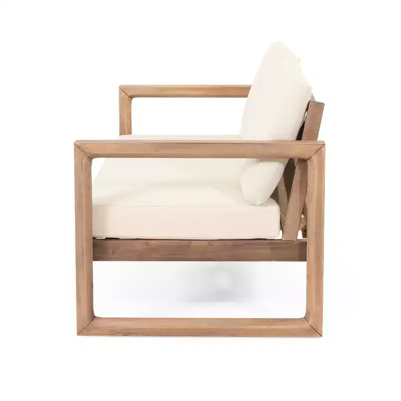 Ensemble de meubles de patio en bois d'acacia, ensemble de conversation extérieur avec table basse et coussins moelleux pour jardin, véranda et balcon, Beige - Merax