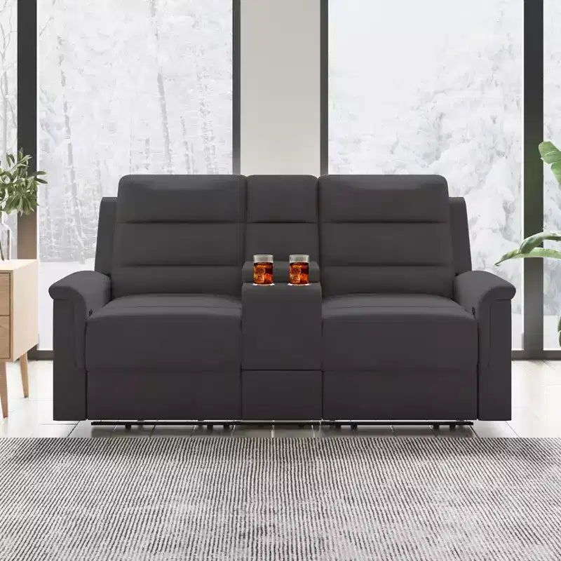 Canapé inclinable 2 places en tissu technique beige/gris, dossier et repose-pieds réglables