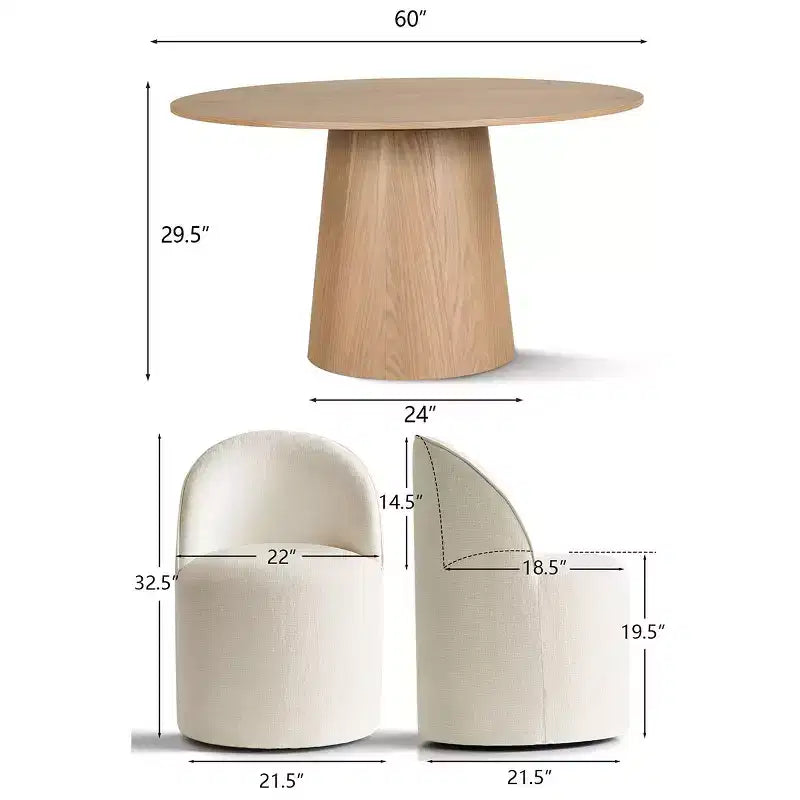 Ensemble de salle à manger moderne pour 6 personnes, table à manger ronde avec pied central, chaises de salle à manger pivotantes à roulettes, tissu chenille texturé - Panipeachy