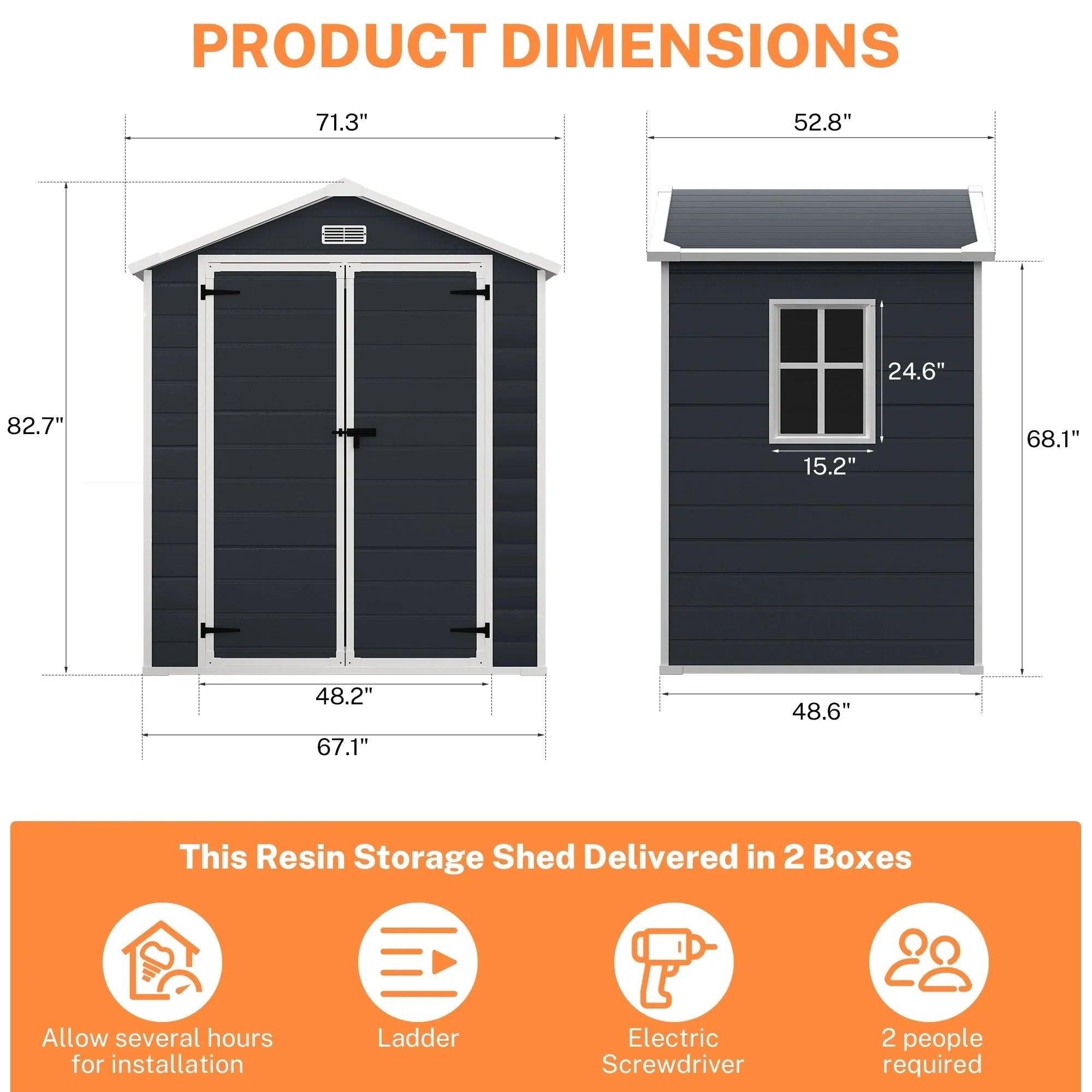 Abri de jardin en résine toutes saisons avec plancher, 1,8 m x 1,2 m/1,8 m x 2,4 m/2,4 m x 1,8 m/2,4 m x 3 m, Spire Tool Shed
