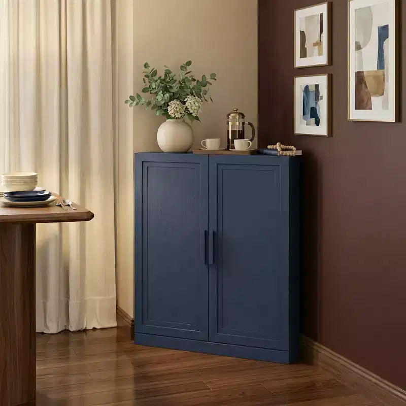 Meuble d'angle Dovelina avec étagères réglables, buffet, meuble à vin, meuble de cuisine et de salle à manger avec portes en bois - 31H x 31L, 36H x 31L