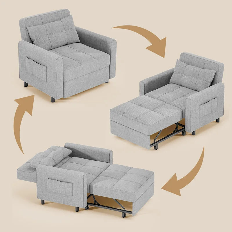 Canapé-lit convertible 3 en 1, chaise longue rembourrée réglable et pliable