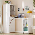 Bureau extensible MooxvMoo avec étagères de rangement et roulettes mobiles, table d'ordinateur pliable pour petits appartements et bureaux à domicile, blanc