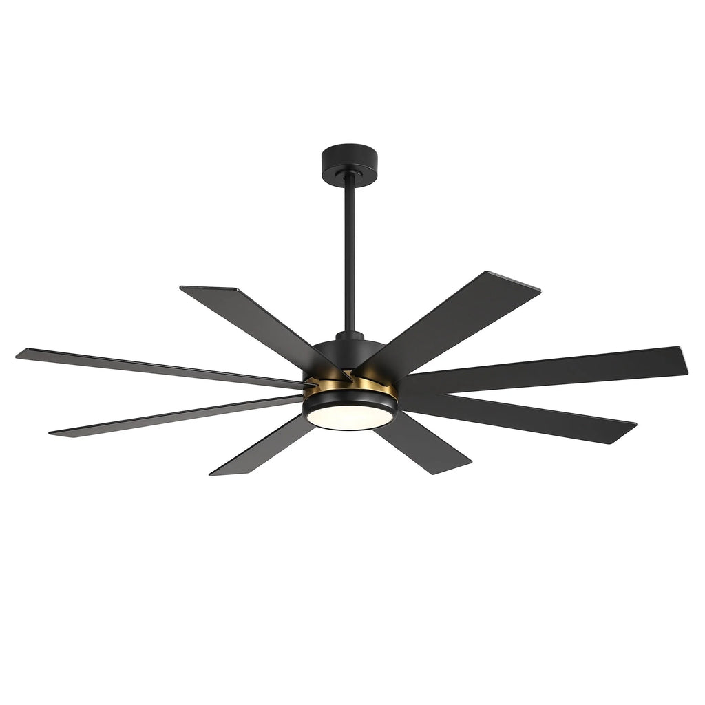 Ventilateur de plafond de 65 pouces à 8 pales noires avec lumière LED et télécommande