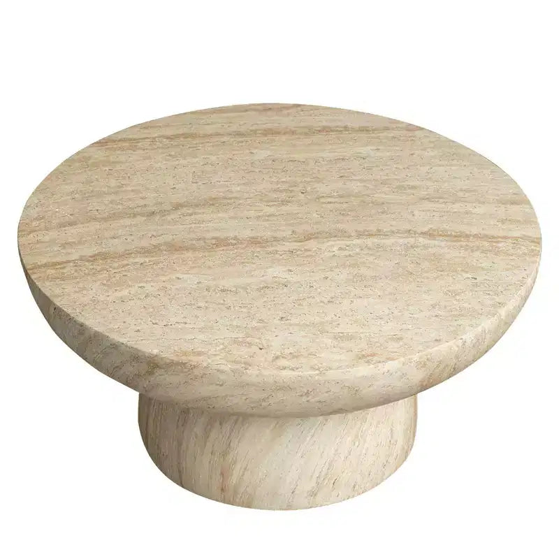 Table basse ronde Lunexa de LeisureMod, table d'appoint à piédestal en pierre de fibre pour utilisation intérieure ou extérieure, design sculpté avec patins antidérapants