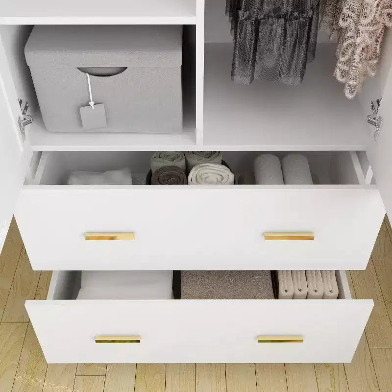 Hitow Armoire de rangement double tiroir avec portes miroir et zones de rangement