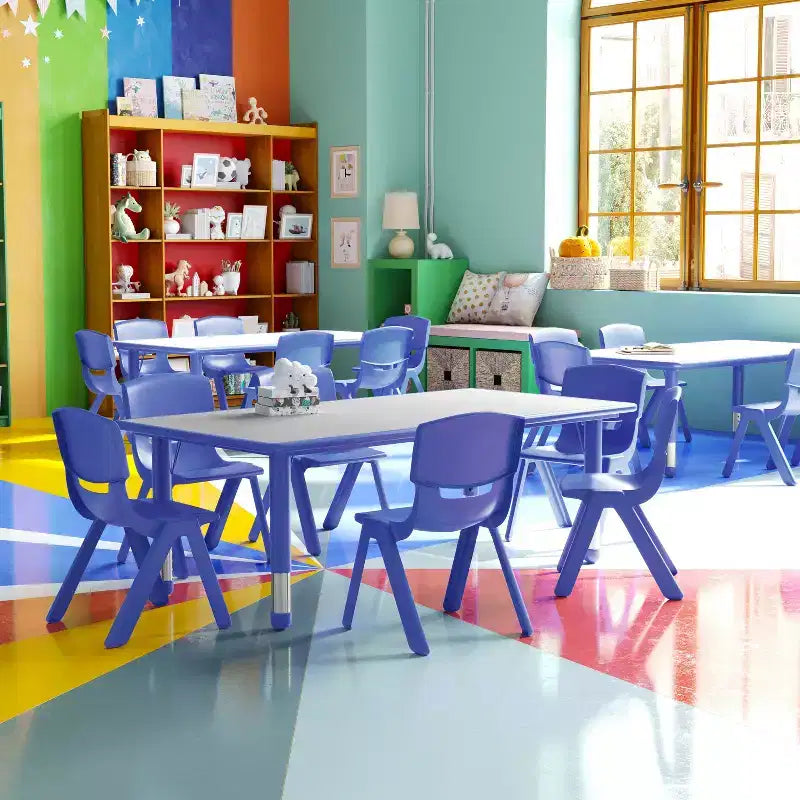 Emma et Oliver, ensemble table d'activités rectangulaire en plastique réglable en hauteur (60 cm x 120 cm) avec 6 chaises