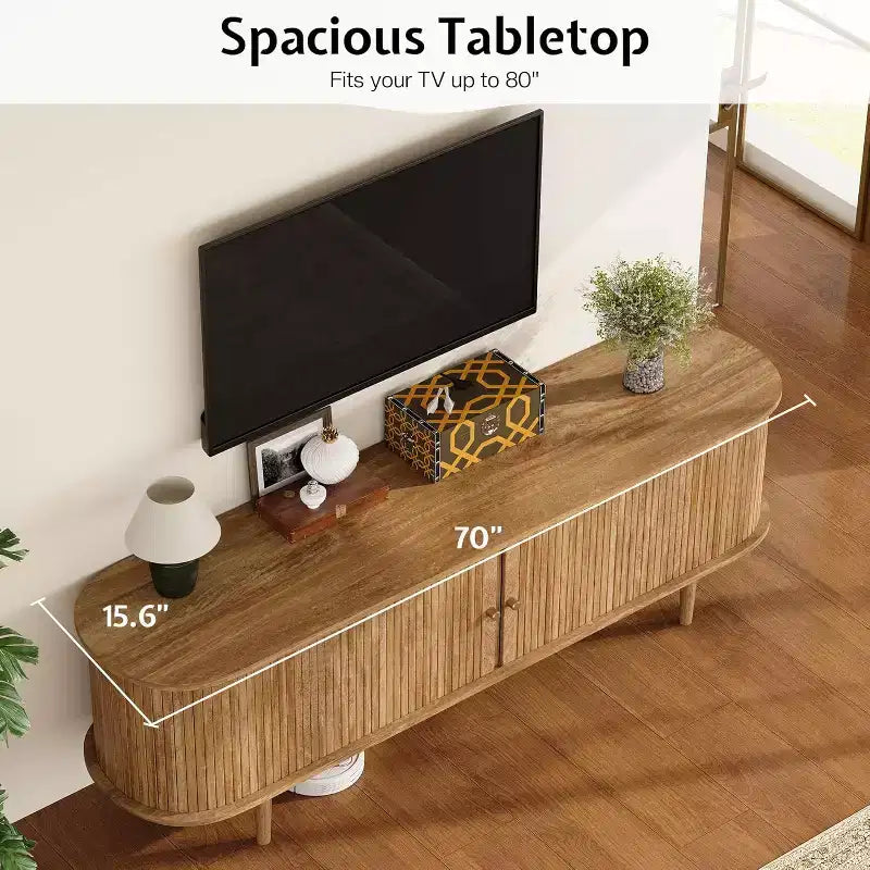 Meuble TV AMERLIFE 70 avec pieds en bois massif, console TV de style moderne du milieu du siècle avec porte à tambour