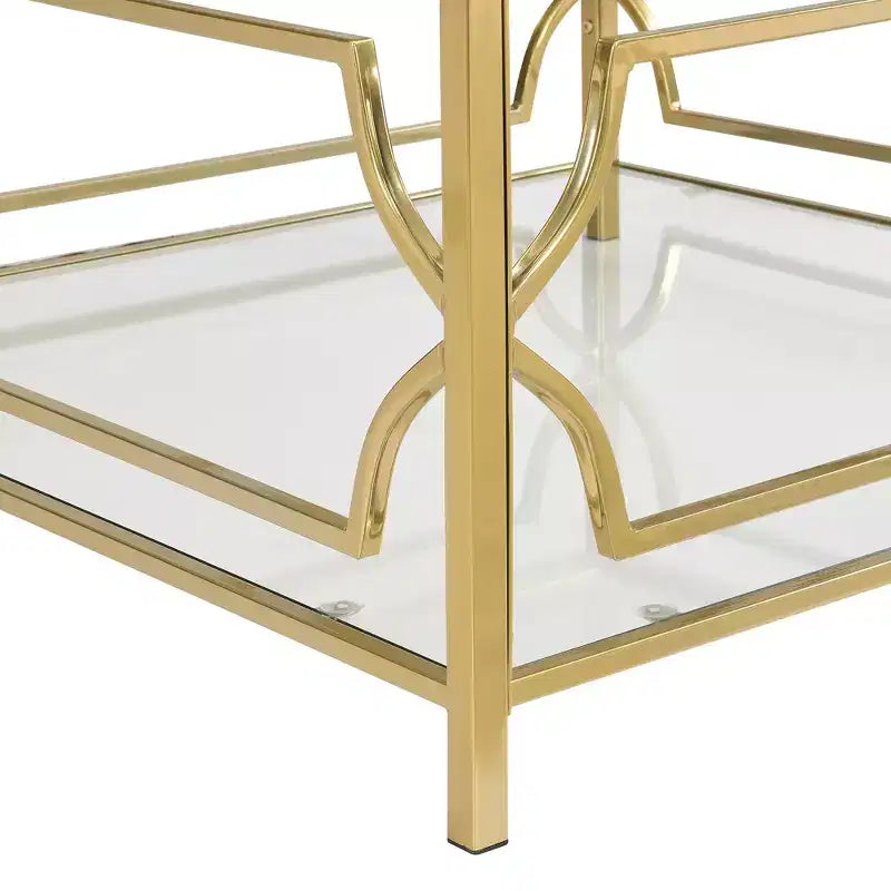 Table basse carrée Merax avec plateau en verre noir ou transparent et étagère de présentation à deux niveaux