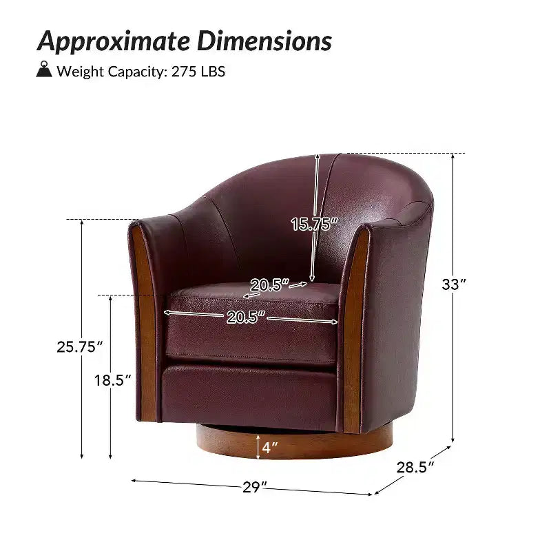 Fauteuil club pivotant en cuir véritable Pocono avec piétement en bois massif, lot de 2Artful Living Design