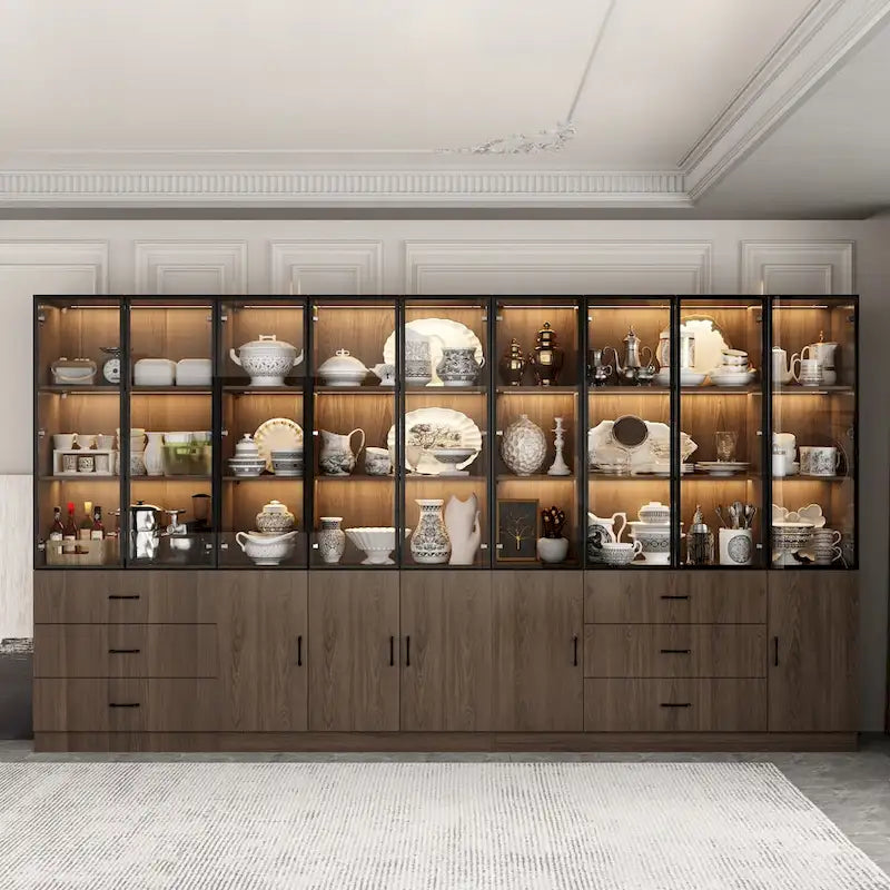 Meuble luminaire personnalisable en aluminium et verre pour buffet/bibliothèque