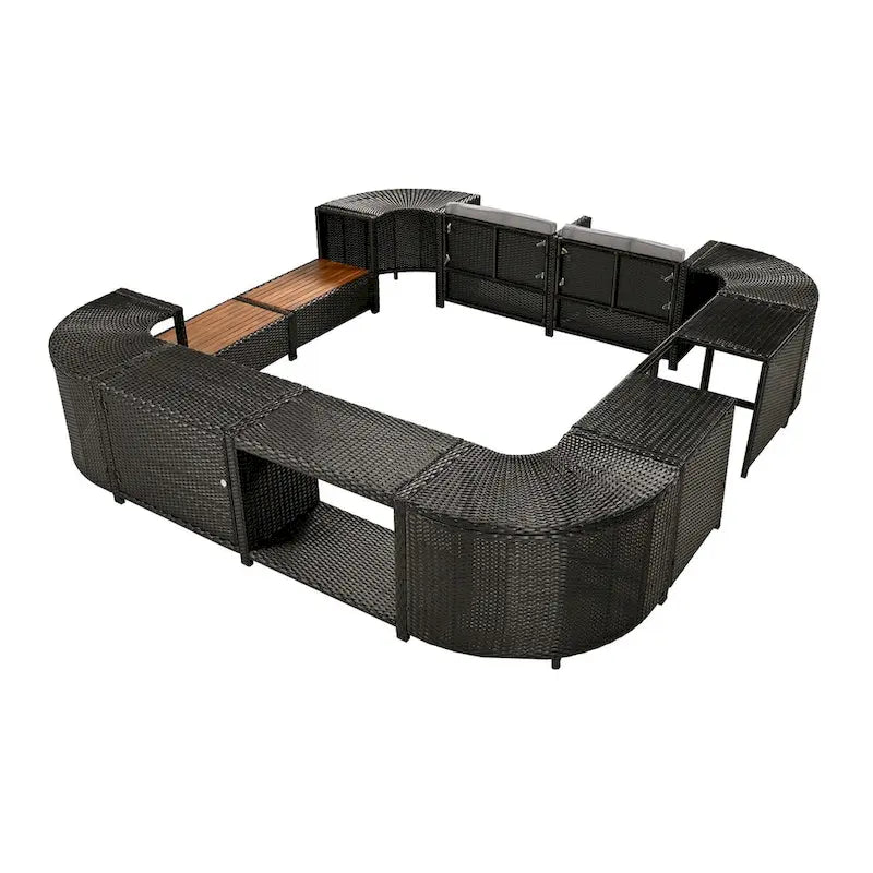 Canapé d'angle d'extérieur en rotin pour spa, forme quadrilatérale