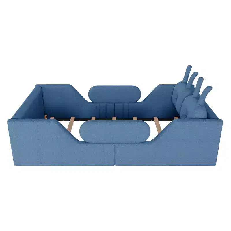 Lit plateforme double Whisen, cadre de lit rembourré pour enfants avec coussin lapin, barrières latérales amovibles
