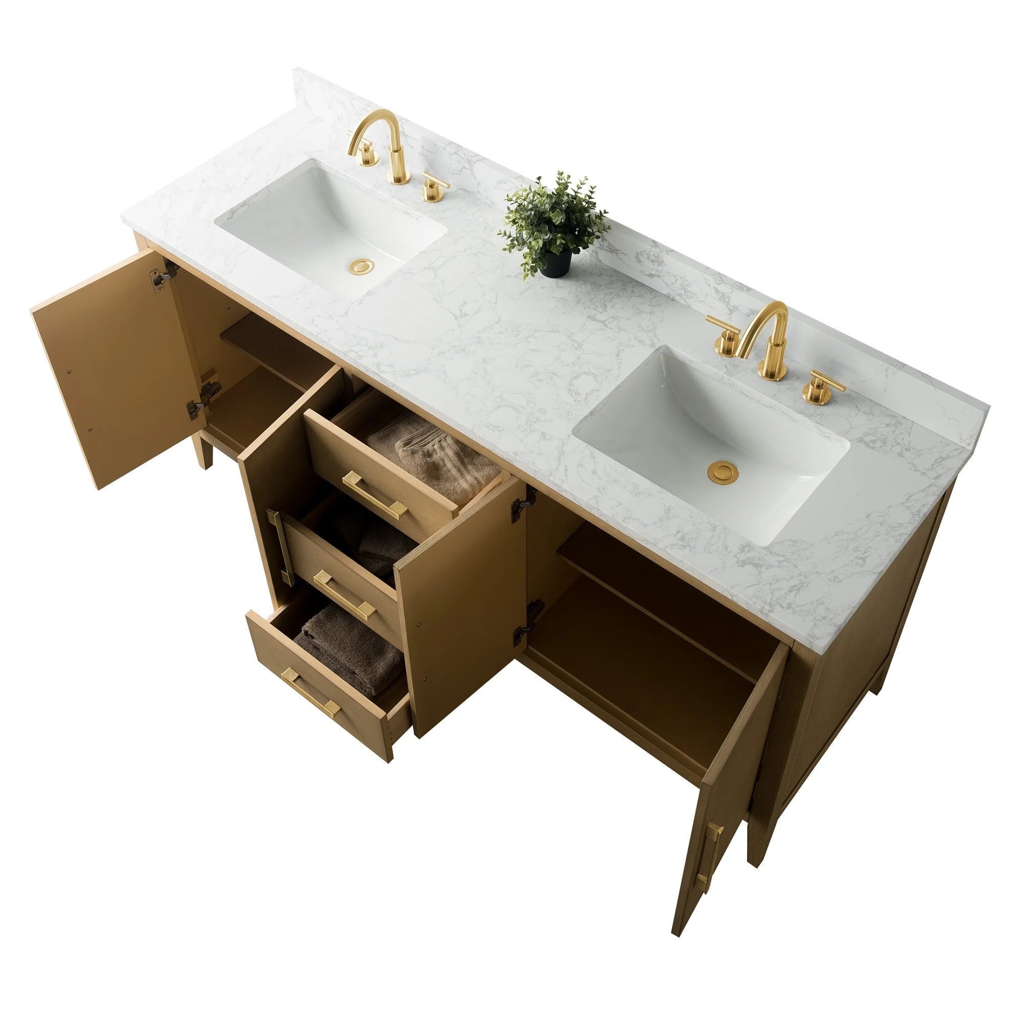 Meuble-lavabo de salle de bain Vanity Art 72 po à double vasque avec dessus en marbre reconstitué
