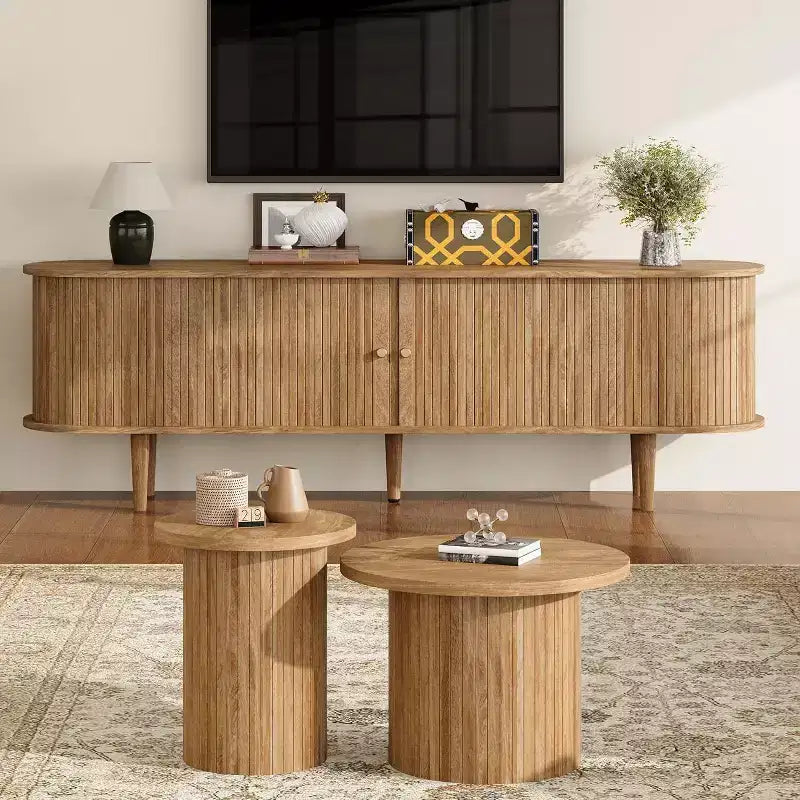 Meuble TV AMERLIFE 70 avec pieds en bois massif, console TV de style moderne du milieu du siècle avec porte à tambour