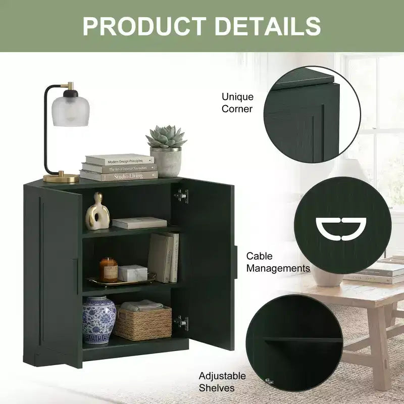 Meuble d'angle Dovelina avec étagères réglables, buffet, meuble à vin, meuble de cuisine et de salle à manger avec portes en bois - 31H x 31L, 36H x 31L