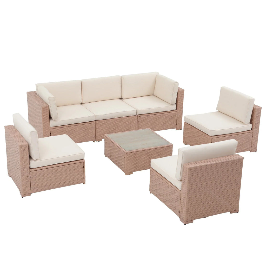Ensemble de canapé d'angle d'extérieur 7 pièces en osier/acier avec coussins