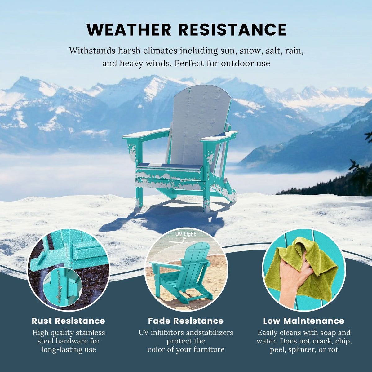 Chaise Adirondack pliante d'extérieur tout temps Polytrends Laguna résistante à la décoloration pour patio