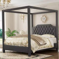 Cadre de lit à baldaquin Queen Size avec 4 poteaux, supports d'angle, sommier à lattes en bois massif, pas besoin de sommier tapissier, sans bruit