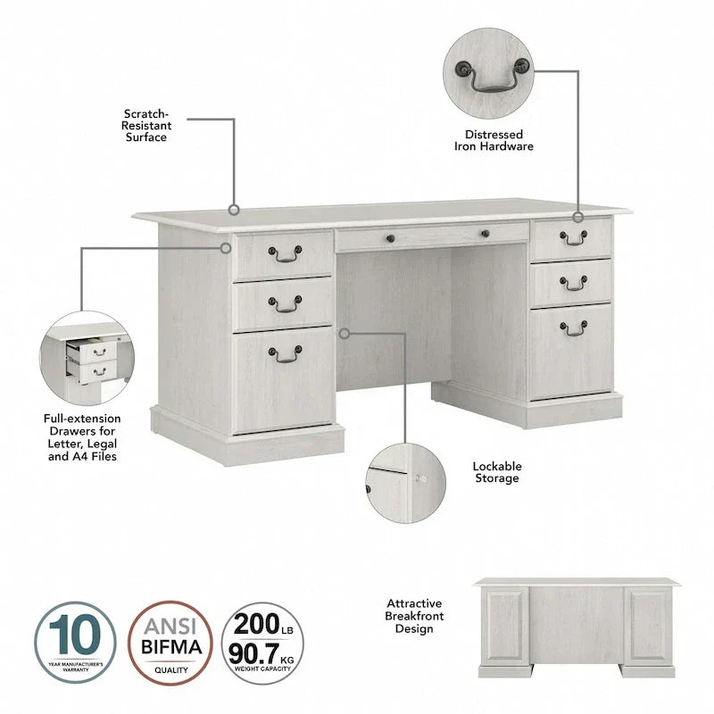 Bureau de direction Bush Furniture Saratoga avec tiroirs et rangements
