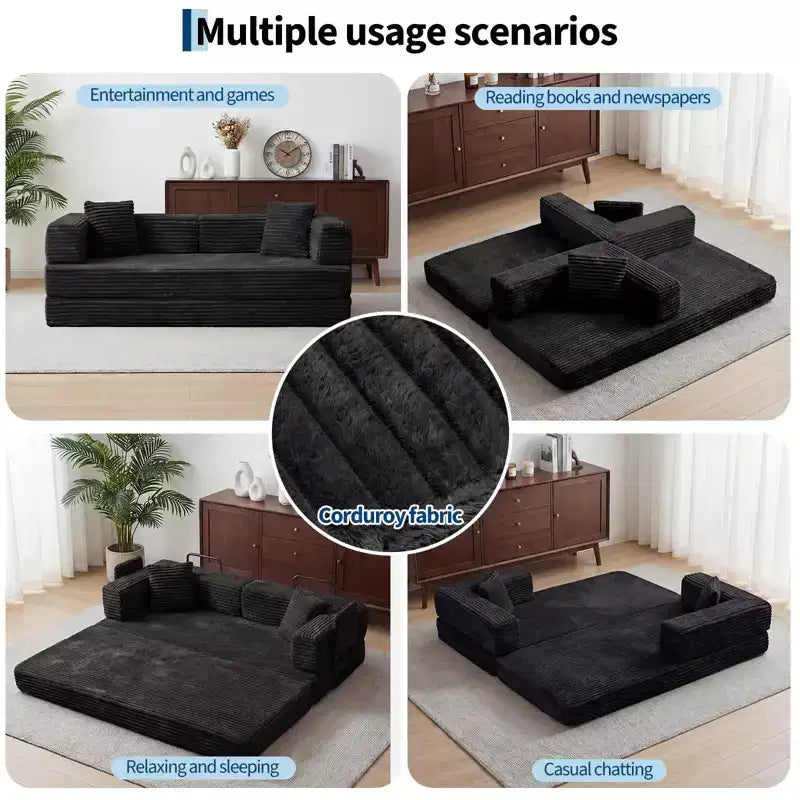 Canapé-lit convertible 5-en-1 80,7 po – Velours côtelé, 1200 lb, aucun assemblage requis