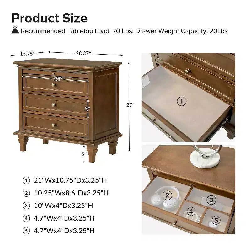 Table d'appoint Giorgio à 3 tiroirs avec prises intégrées, lot de 2 | HULALA HOME