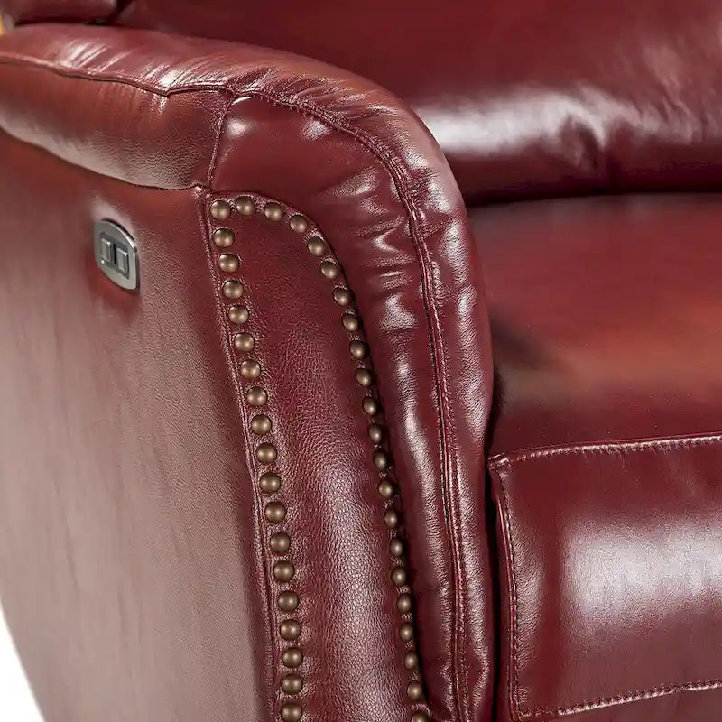 Fauteuil inclinable électrique en cuir véritable avec port USB – Dossier ailé clouté, ensemble de 2
