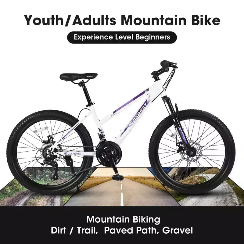 VTT Okak 24/26 pouces avec 21 vitesses et double freins à disque, vélo pour enfants avec suspension avant de 100 mm, Dirt Bike pour adolescents et femmes