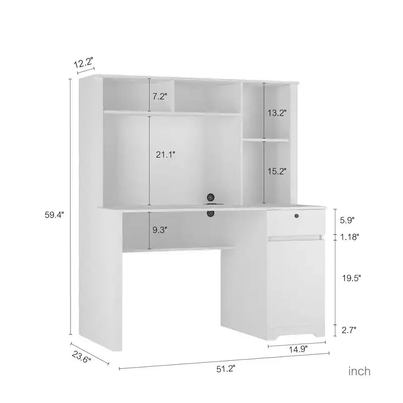 Bureau informatique moderne de 130 cm avec huche et étagère, bureau avec grand rangement, bureau d'écriture pour l'étude, salle de lecture
