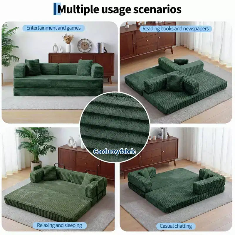 Canapé-lit convertible 5-en-1 80,7 po – Velours côtelé, 1200 lb, aucun assemblage requis