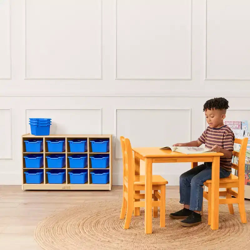 Meuble de rangement à roulettes Cubby avec 15 bacs à ouverture frontale, 3x4, Meuble pour enfants