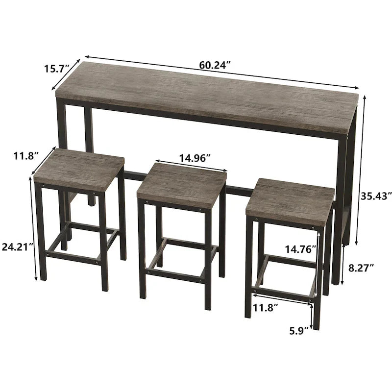 Ensemble table de bar et 3 tabourets