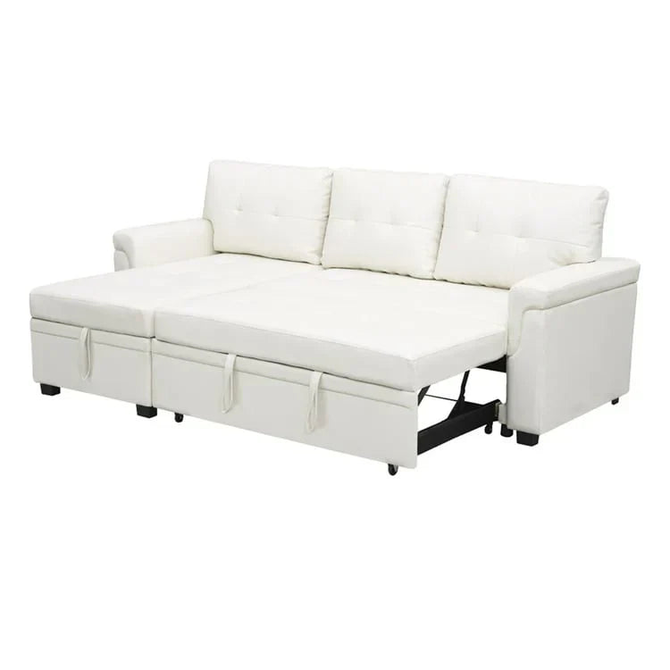 Canapé d'angle réversible convertible avec lit gigogne, méridienne de rangement et pieds durables