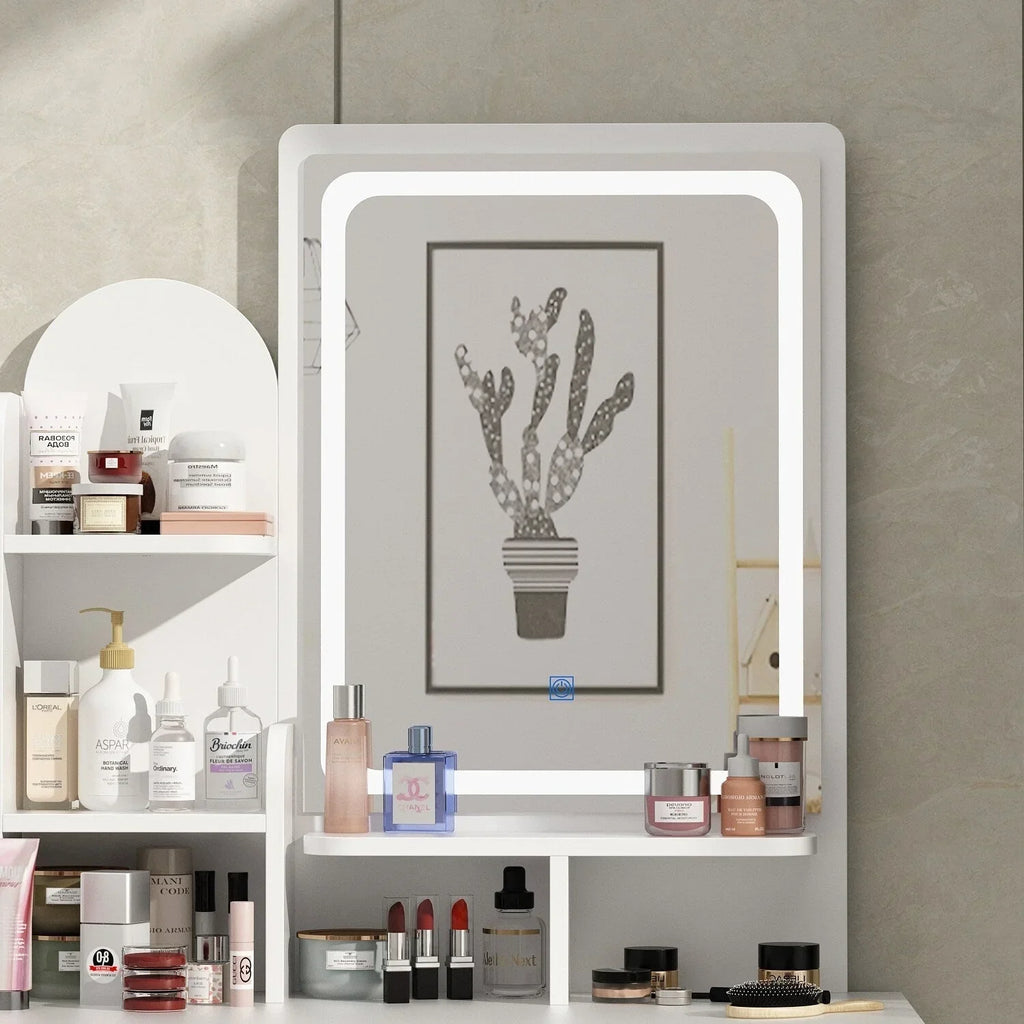 Coiffeuse avec miroir LED intégré et tabouret