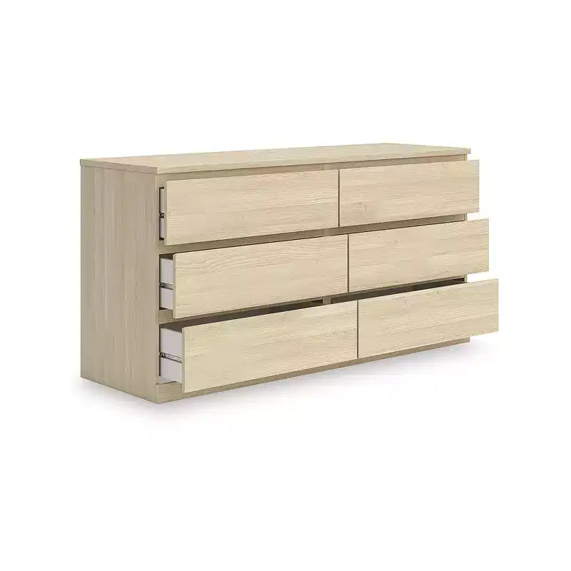 Commode à 6 tiroirs Ashley Modern Onita Signature Design, finition en bois brun naturel, sans quincaillerie