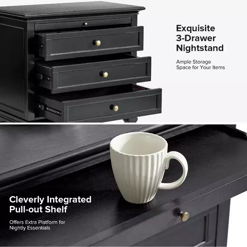 Table d'appoint Giorgio à 3 tiroirs avec prises intégrées, lot de 2 | HULALA HOME