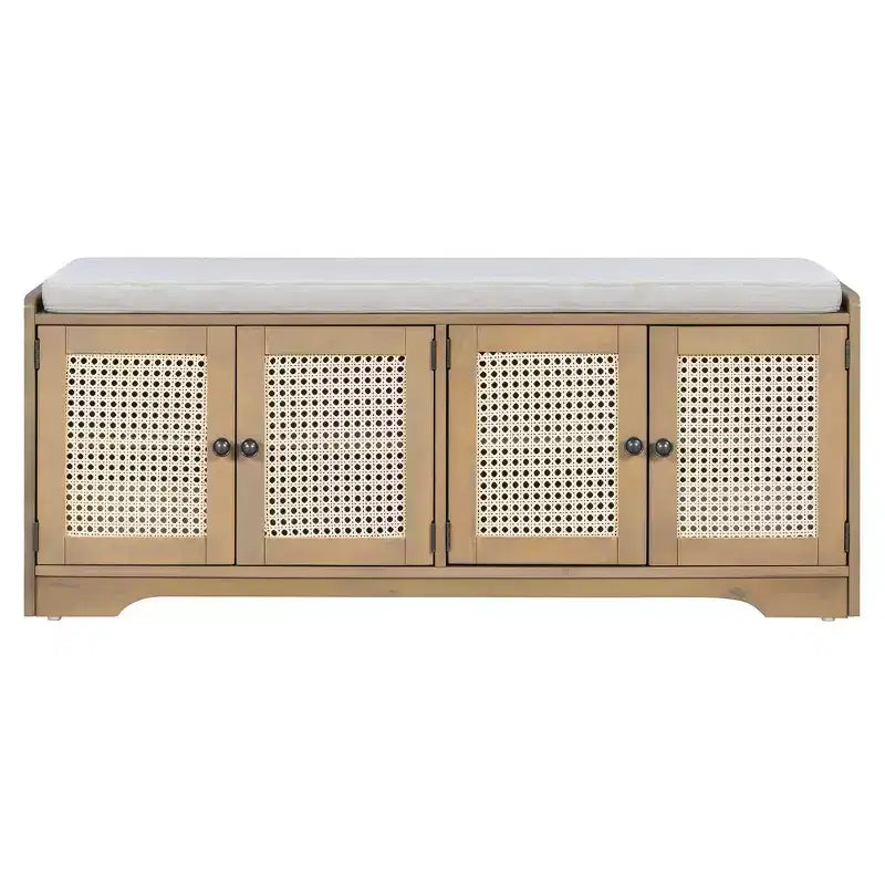 Banc de rangement rustique en bois Whisen, banc à chaussures d'entrée avec coussin amovible, étagères réglables