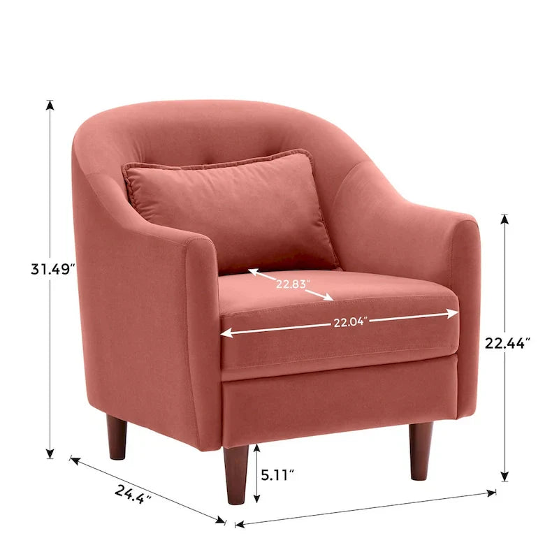 28.34W Lot de 2 fauteuils d'appoint, fauteuil barillet en velours avec pieds en bois massif