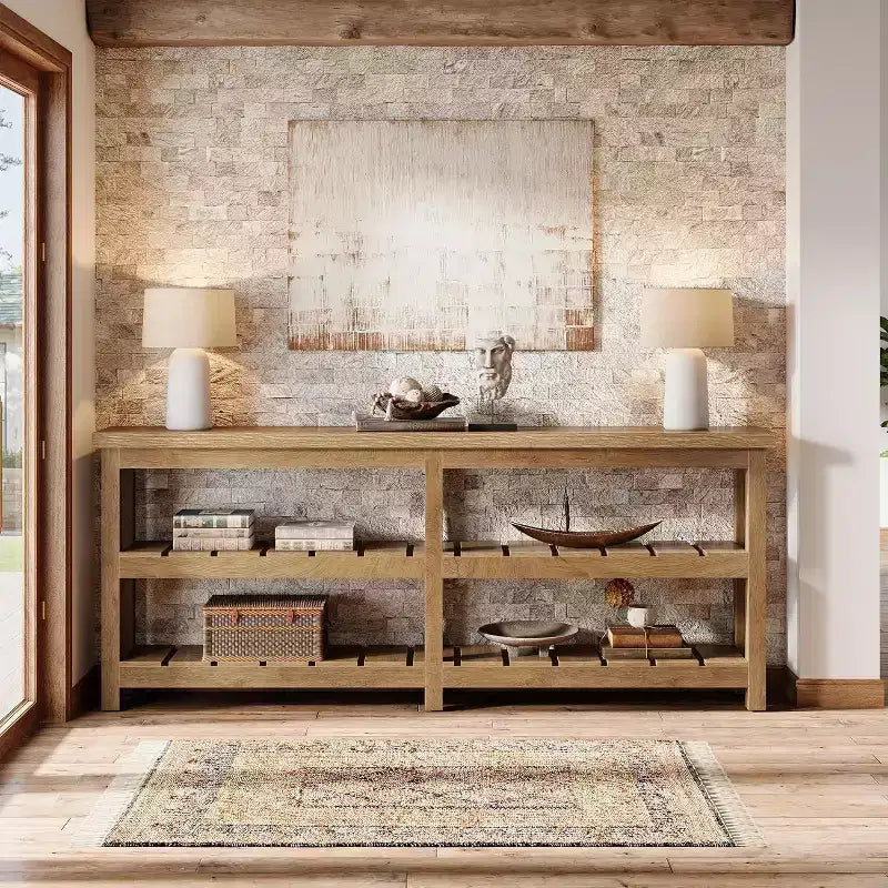 Tribesigns 70.86 Table console extra longue, table d'entrée de style rustique à 3 niveaux, table de canapé en bois derrière le canapé pour le salon, le couloir, le hall d'entrée