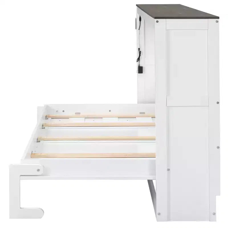 Lit escamotable double avec éclairage LED, peut être plié en armoire, armoire-lit murale dissimulée pour chambre d'amis