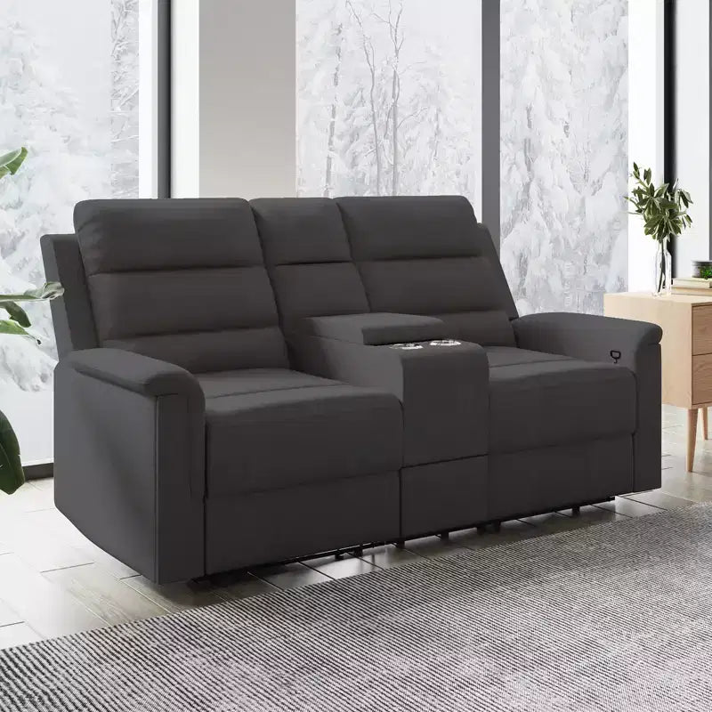 Canapé inclinable 2 places en tissu technique beige/gris, dossier et repose-pieds réglables
