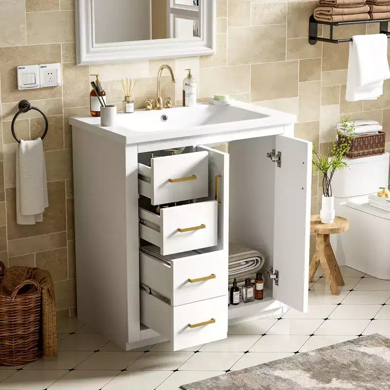 Meuble-lavabo de salle de bain 30 po avec armoire et 3 tiroirs – Noir / Bleu / Vert / Indigo / Blanc