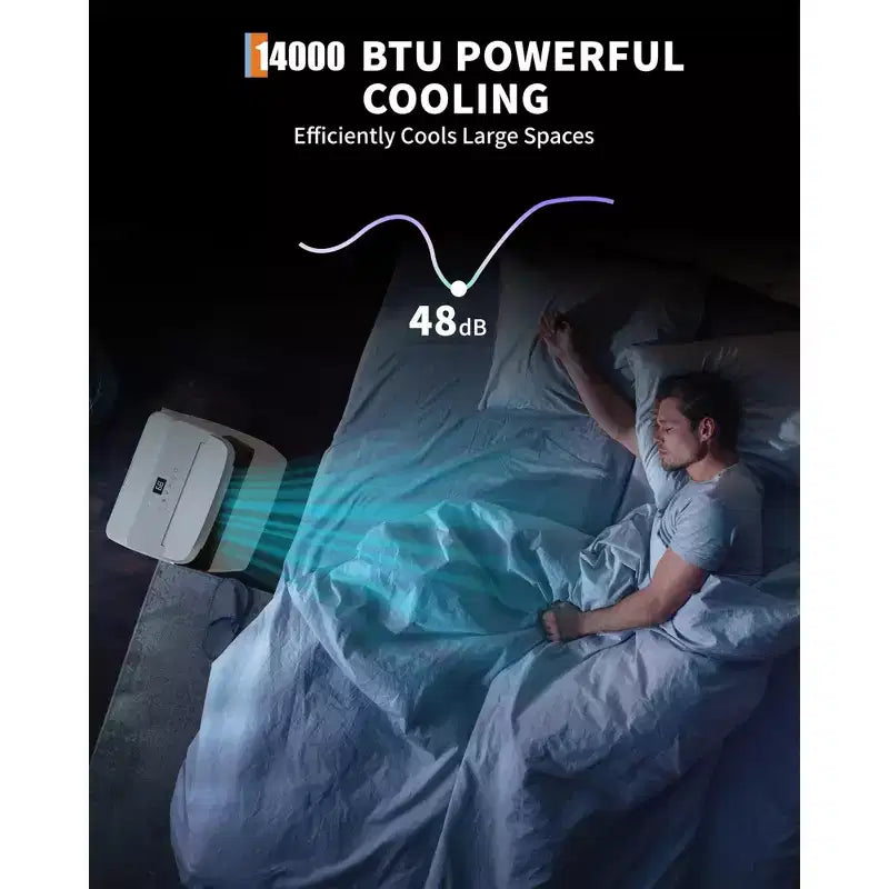 Climatiseurs de 14 000 BTU refroidissant jusqu'à 70 m², Climatiseur portable 3-en-1 avec modes Refroidissement, Déshumidification et Ventilation, Télécommande