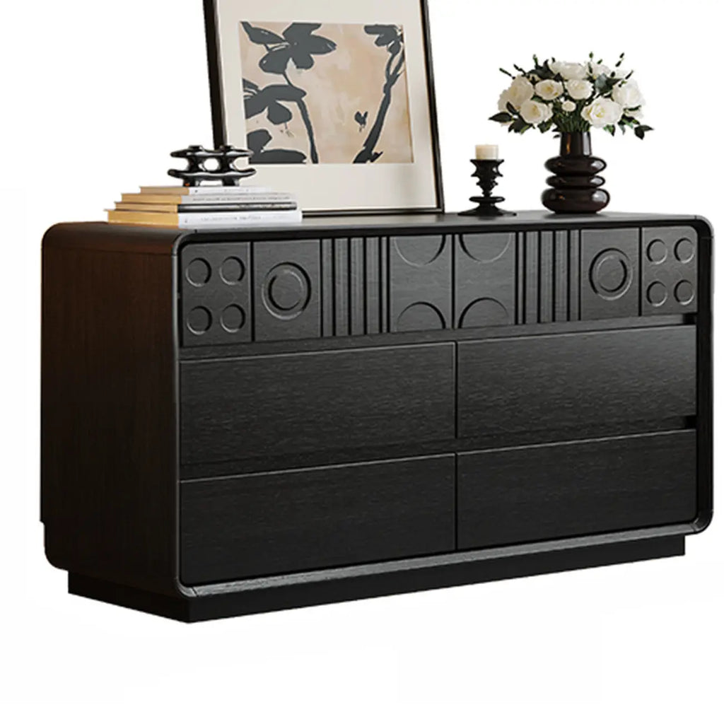 Commode en bois d'inspiration Art déco avec sculptures géométriques