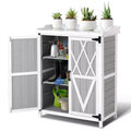 Meuble de rangement extérieur, établi de jardinage - Station de travail de jardin en bois étanche avec plateau galvanisé, étagères réglables pour jardin/terrasse/pelouse