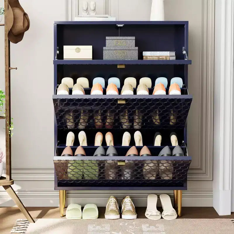 CLIHOME Meuble à chaussures d'entrée 24 paires, avec tiroirs basculants, étagère de rangement