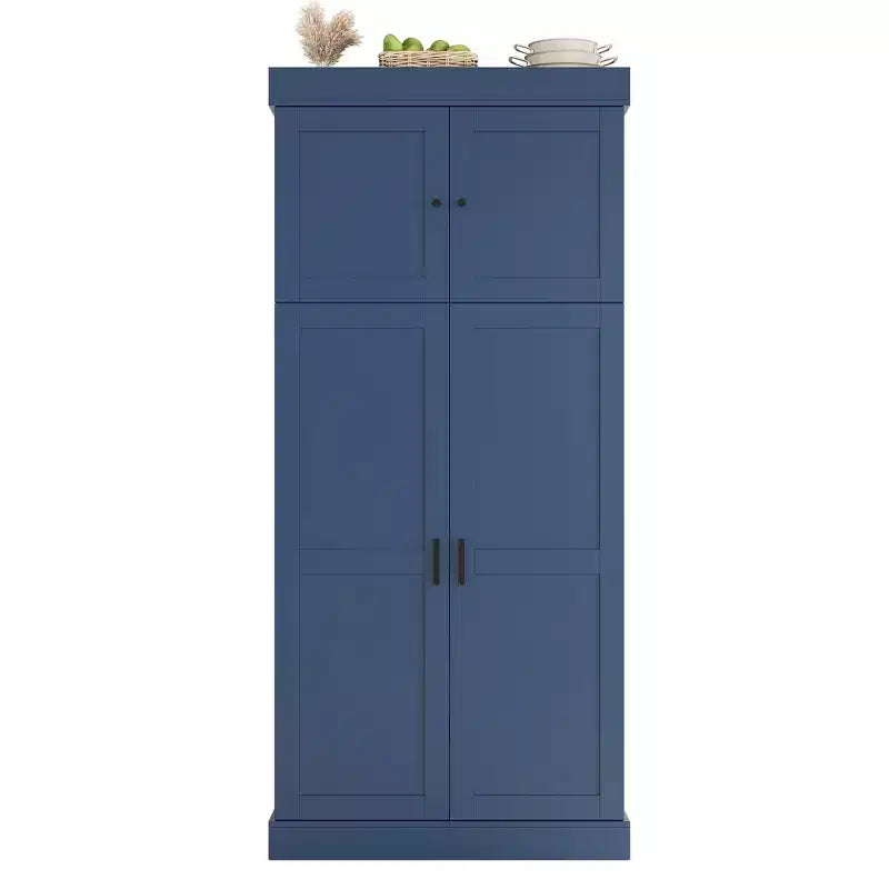 Garde-manger de cuisine autoportant 77H, armoire de rangement de style ferme avec étagères réglables, étagères de porte, tiroirs et casiers à vin - ModernLuxe